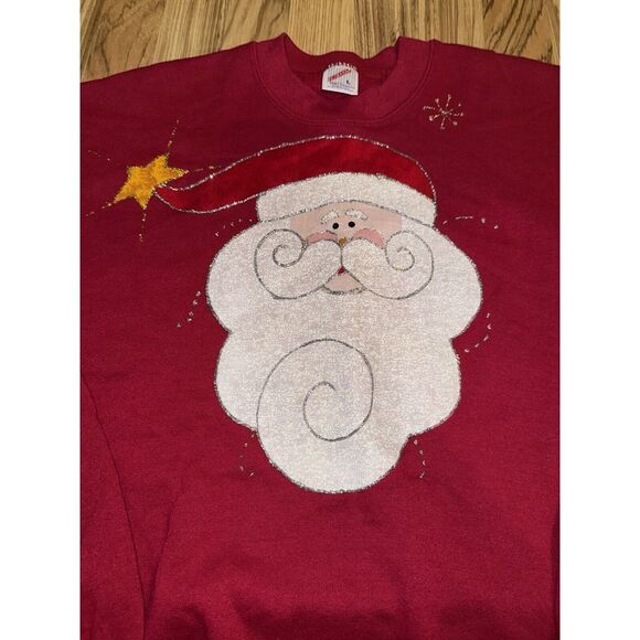 Jerzees Vintage Ugly Christmas Crewneck Sweatshirt Santa Red Unisex Large L - Picture 2 of 5